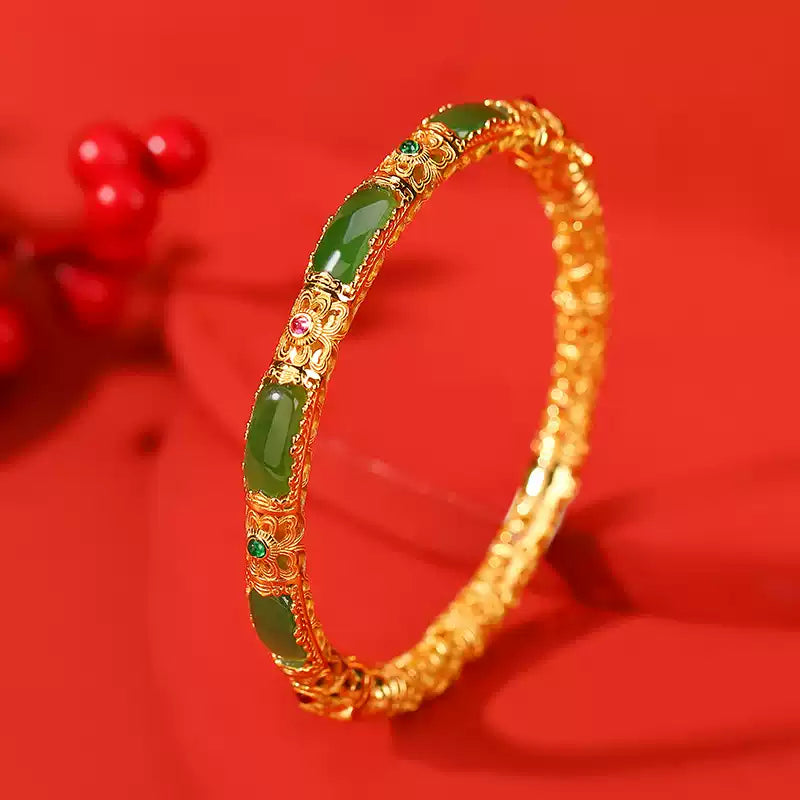 Green Jade Gold-Plated Silver Bangle