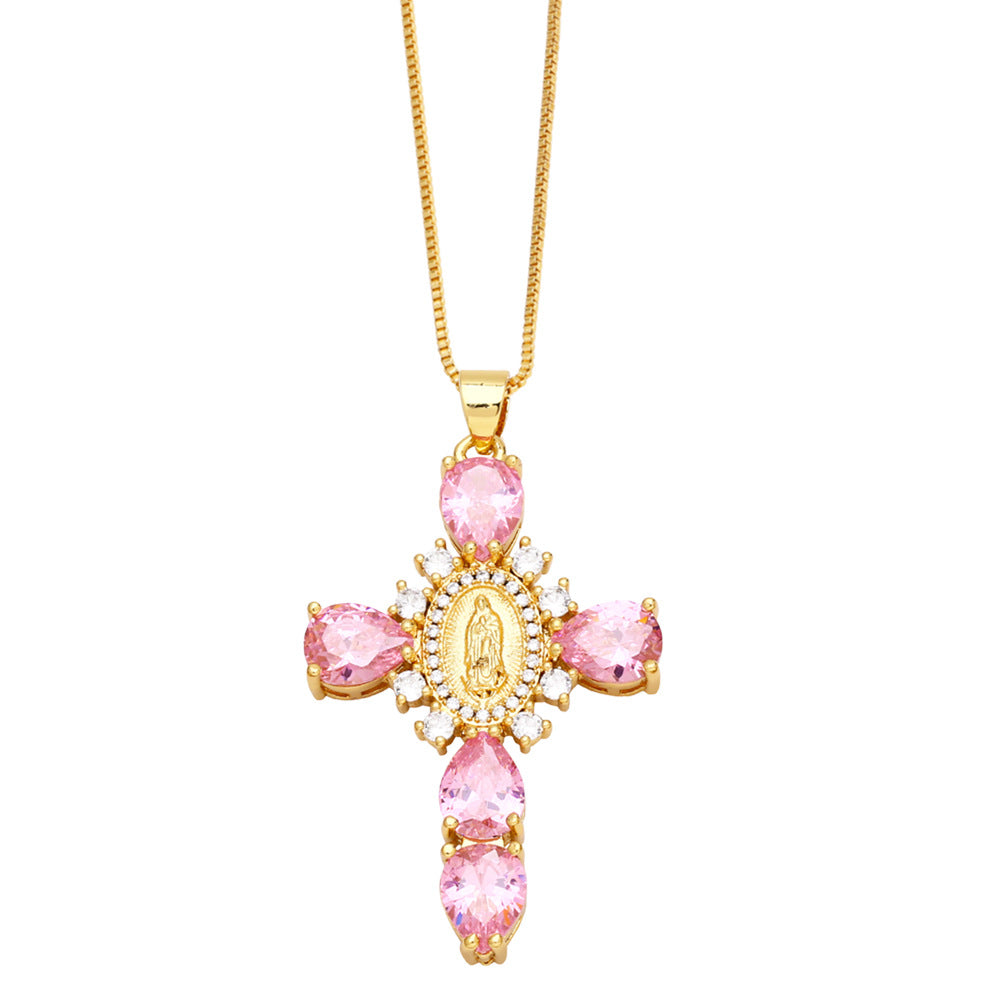 Ianna Madonna Cross Necklace - Pink [73PJZ3OH]