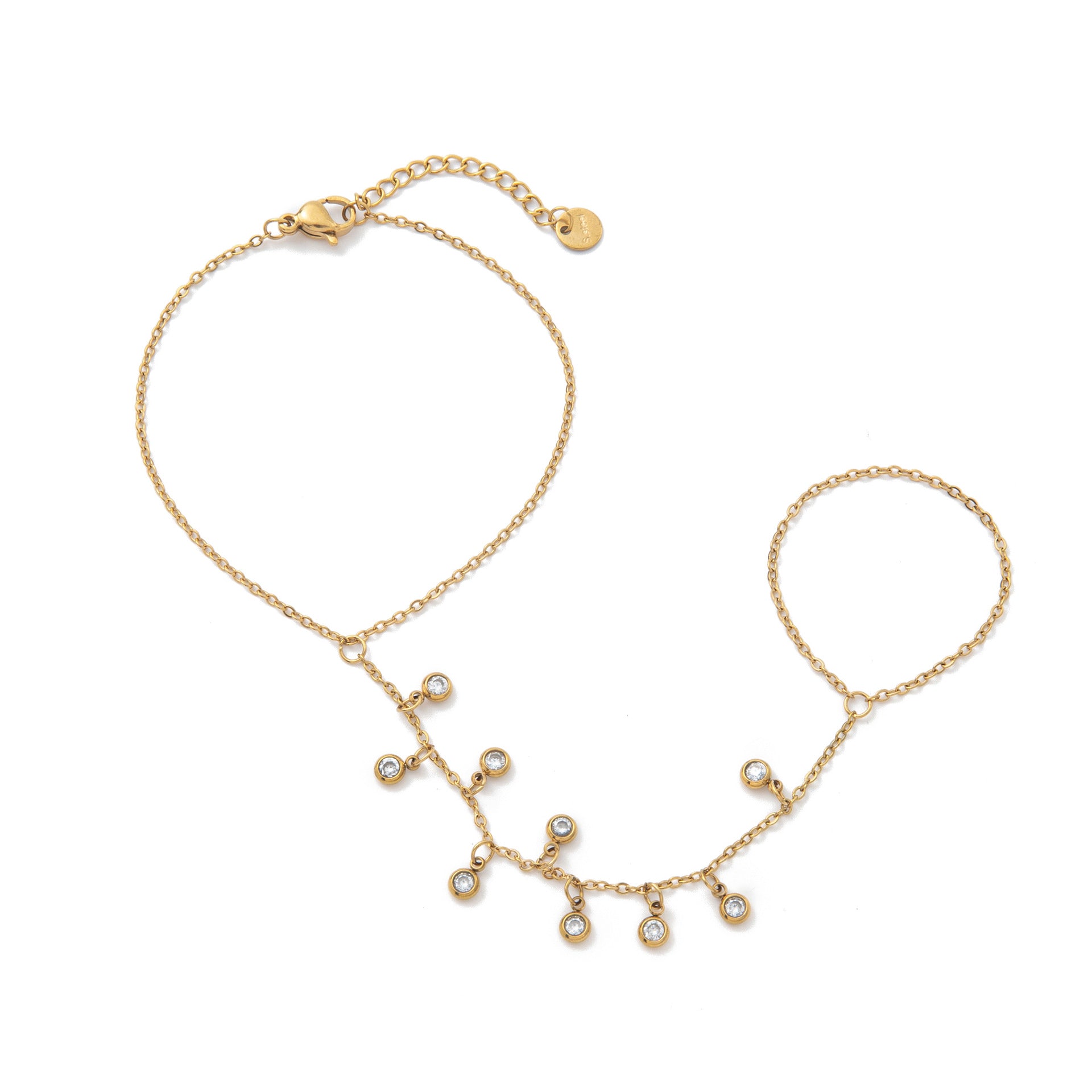 Elliette Gold Plated Finger Chain Bracelet - Finger Chain - Nine Pendants [4Z6SBKL6]