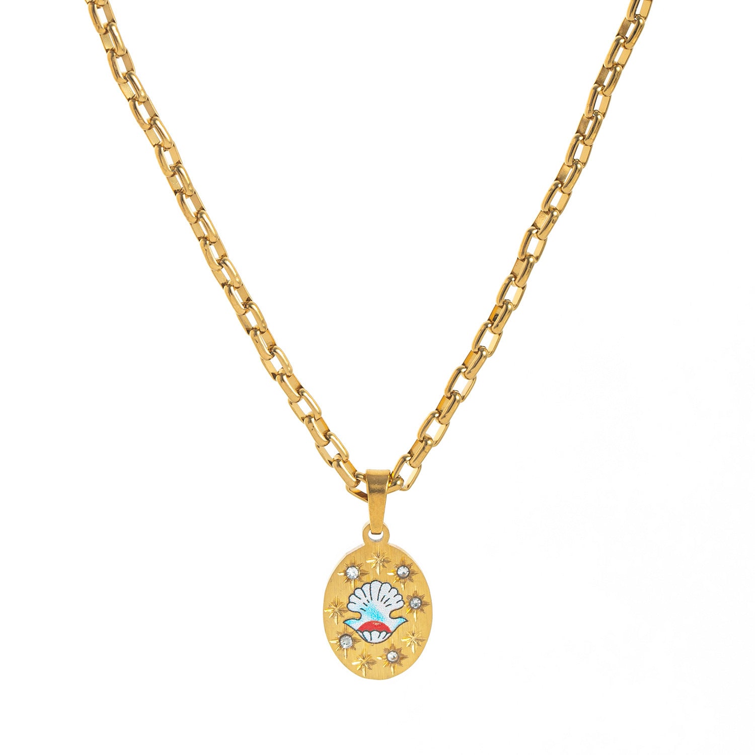 Dainty Floral and Heart Pendant Necklace - Shell Necklace (No Pearl) [6A45KSI0]