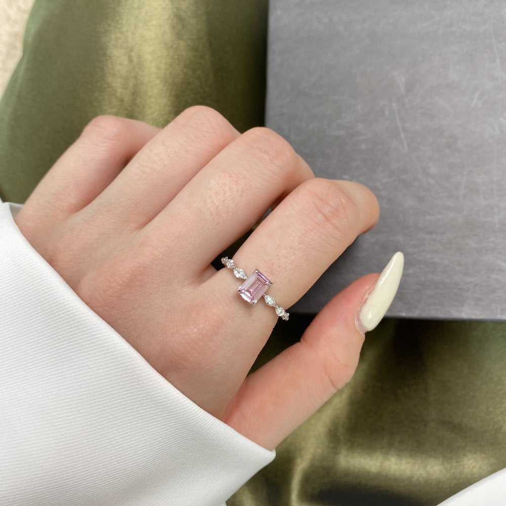 Baguette Pink Crystal 925 Sterling Silver Ring