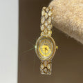 Oval Crystal Embellished Bracelet Watch - Gold Band Gold Face (9205 Crystal) [CEEDJIEJ]