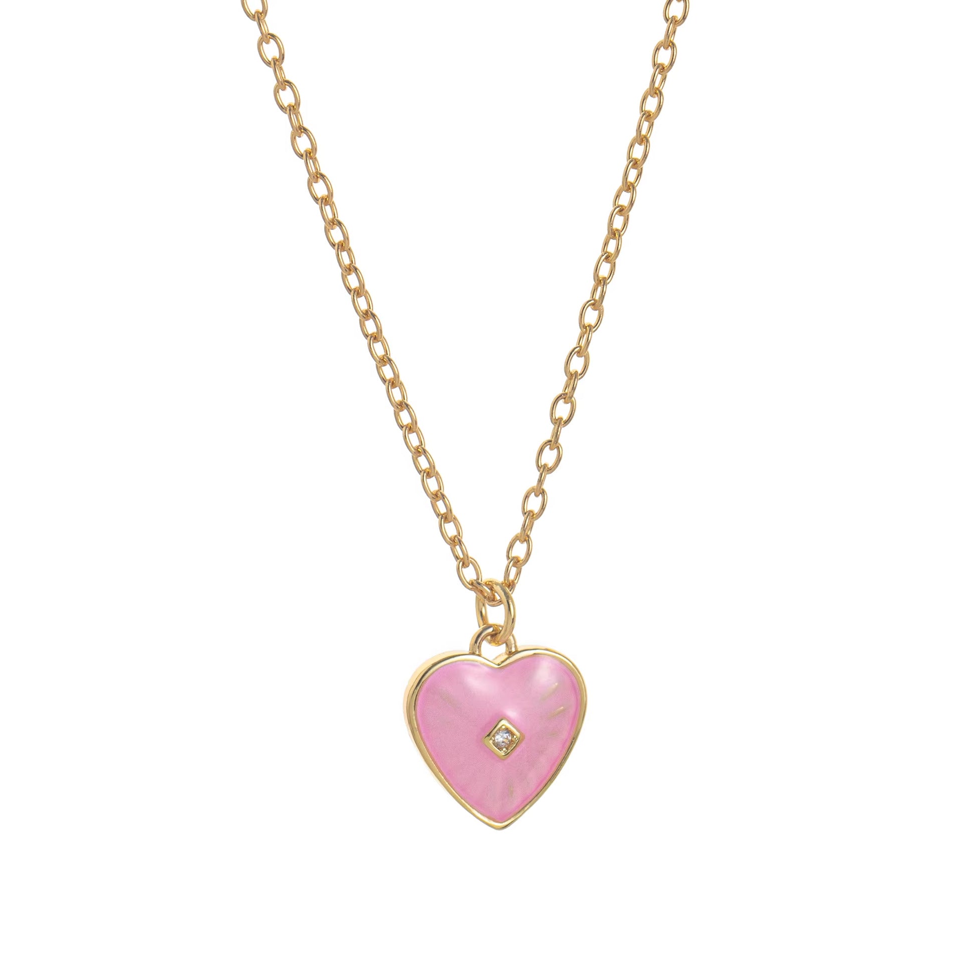 Heart Pendant Necklace - Pink Necklace (Gold) [815I7SIR]