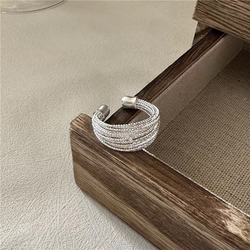 Raven Multi-Line Hoop Earrings - Silver Line Ring [KY0J02RN]