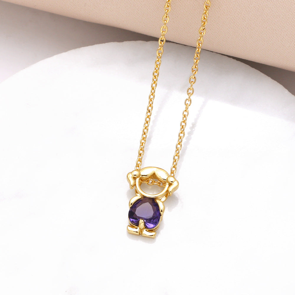 Jackson Zircon Heart Necklace - Purple [JF7ZJ527]