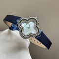 Mother-of-Pearl Clover Watch - Blue Strap, Silver Case, White Dial [TOPAGFU1]
