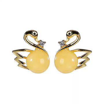 Alivia Yellow Amber Swan Stud Earrings