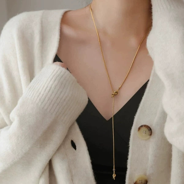 Minimalist Knot Drawstring Necklace - Gold (Extended Version) [WMENSBE8]