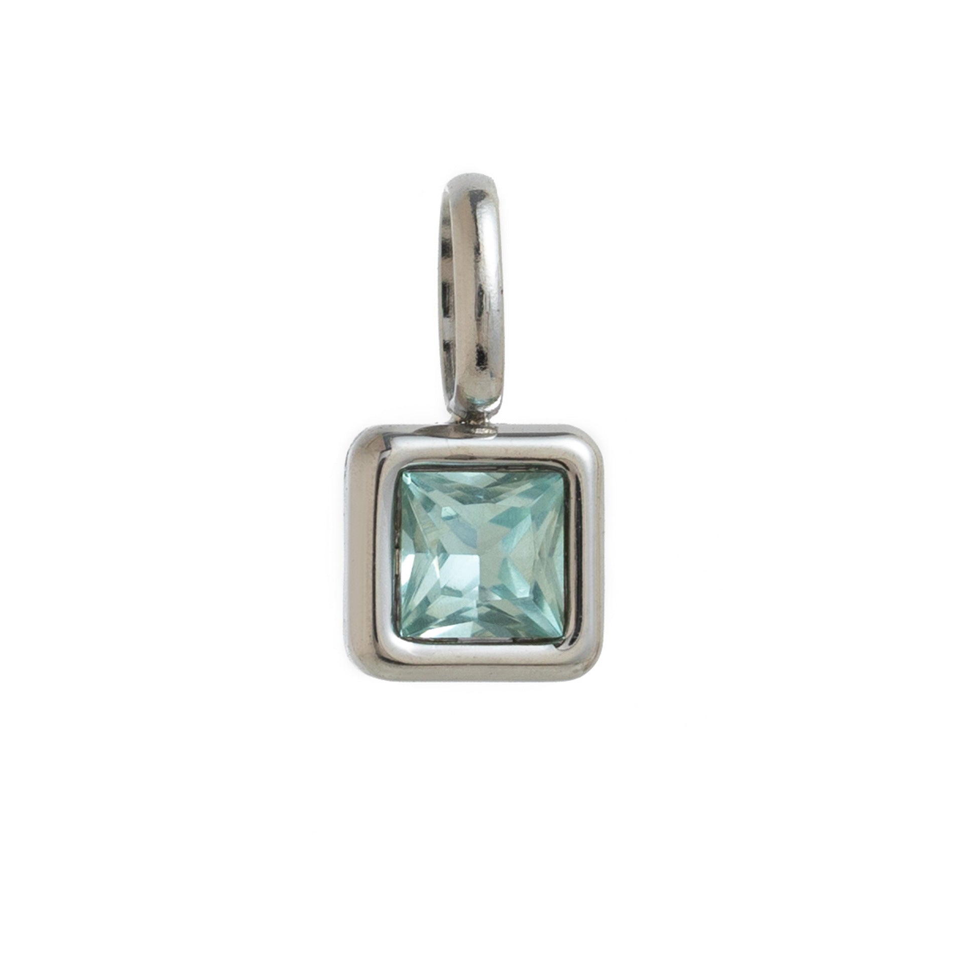Lotus Birthstone Cube Necklace - March Pendant - Silver [SKXQ7RMQ]