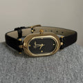 Oval Dial Leather Strap Watch - Black (Gold Frame) [OIBCXCPZ]