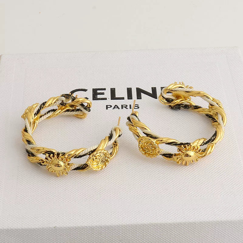 Braided Rope Sunflower Hoop Earrings - Premium Gold Small [QNUTYYKK]