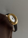Anorah Diamond Oval Bracelet Watch - IEKE723 Dove Egg / Black Band Gold Frame White Dial [IH69N4FX]