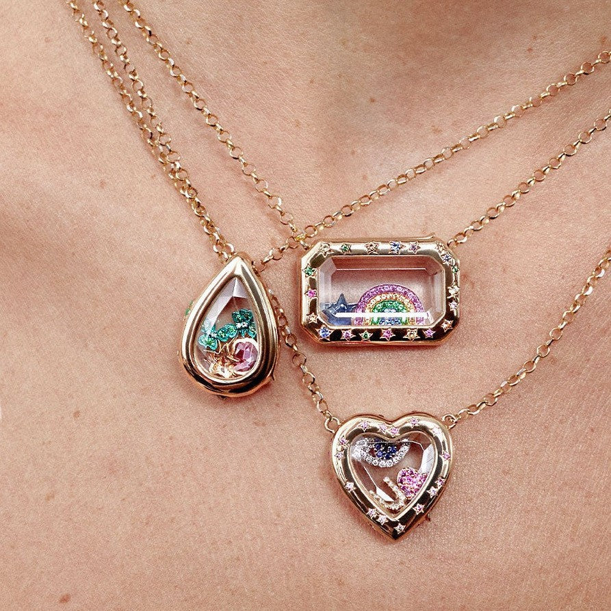 Transparent Locket Pendant Necklace - Teardrop Colorful CZ Glass Locket Necklace [CP9D54WW]