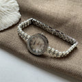 Pearl Bracelet Watch - Silver (Round Double Row Pearls) [N2BHVE5Q]