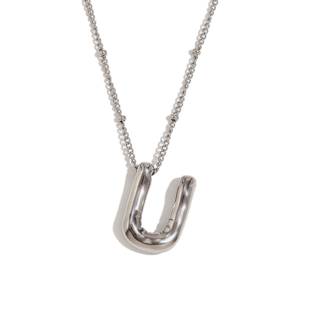 Aiyanah Glossy Bubble Letter Necklace - Silver U [SCPBN7Z5]
