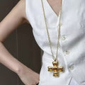 Karmella Retro Cross Necklace - Gold Cross Necklace [LOMREHBX]