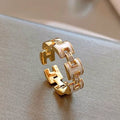Open Band Ring with H Detail - Adjustable Open Gold [7MC6ASJJ]