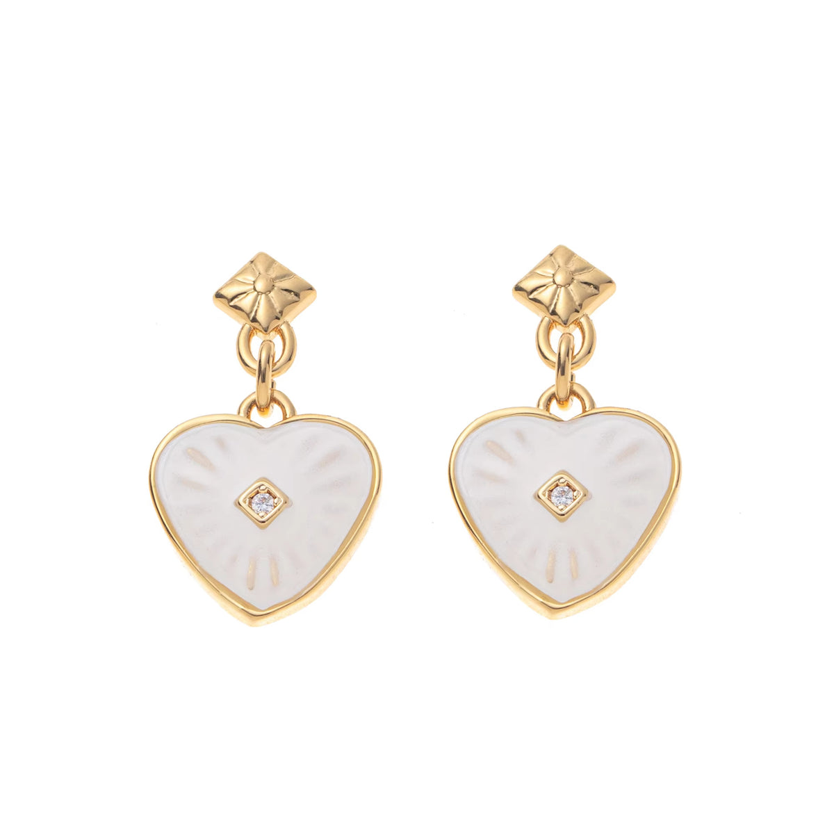 Heart Pendant Necklace - White Earrings (Gold) [EV00NJE9]