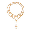 Alexia Layered Heart Cross Necklace - Gold