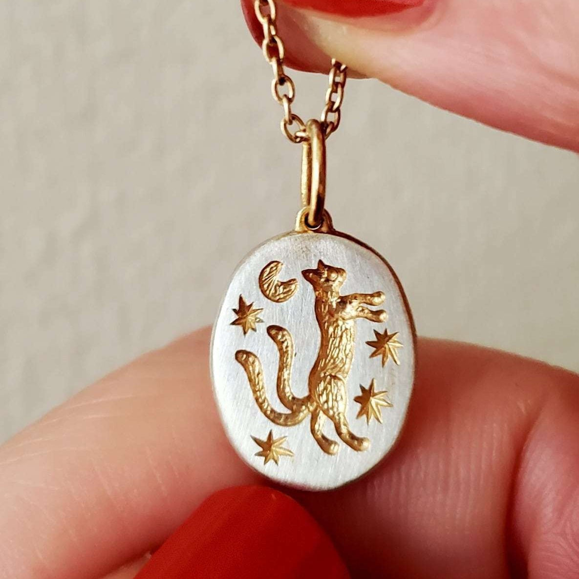 Rabbit Element Pendant Necklace - Gold Enamel Cat + Gold Chain [5QYIQO3Z]