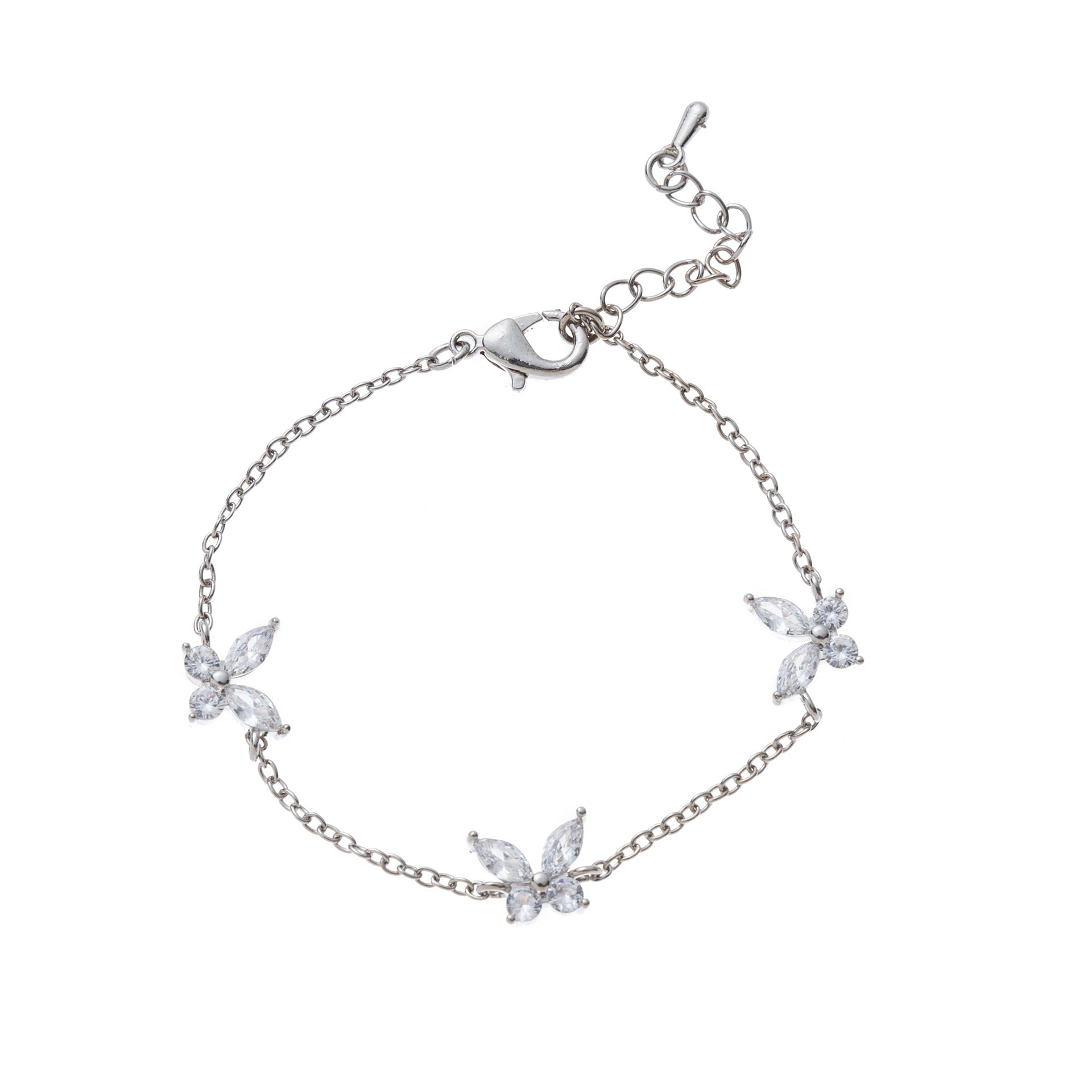 Angelique Dainty Butterfly Zircon Jewelry - Silver Triple Butterfly Bracelet [GN52AKE6]
