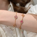 Pink Clover Pendant Necklace - Double-Sided Rose Pink Bracelet (approx. 16+3cm) [0L2YTQO9]