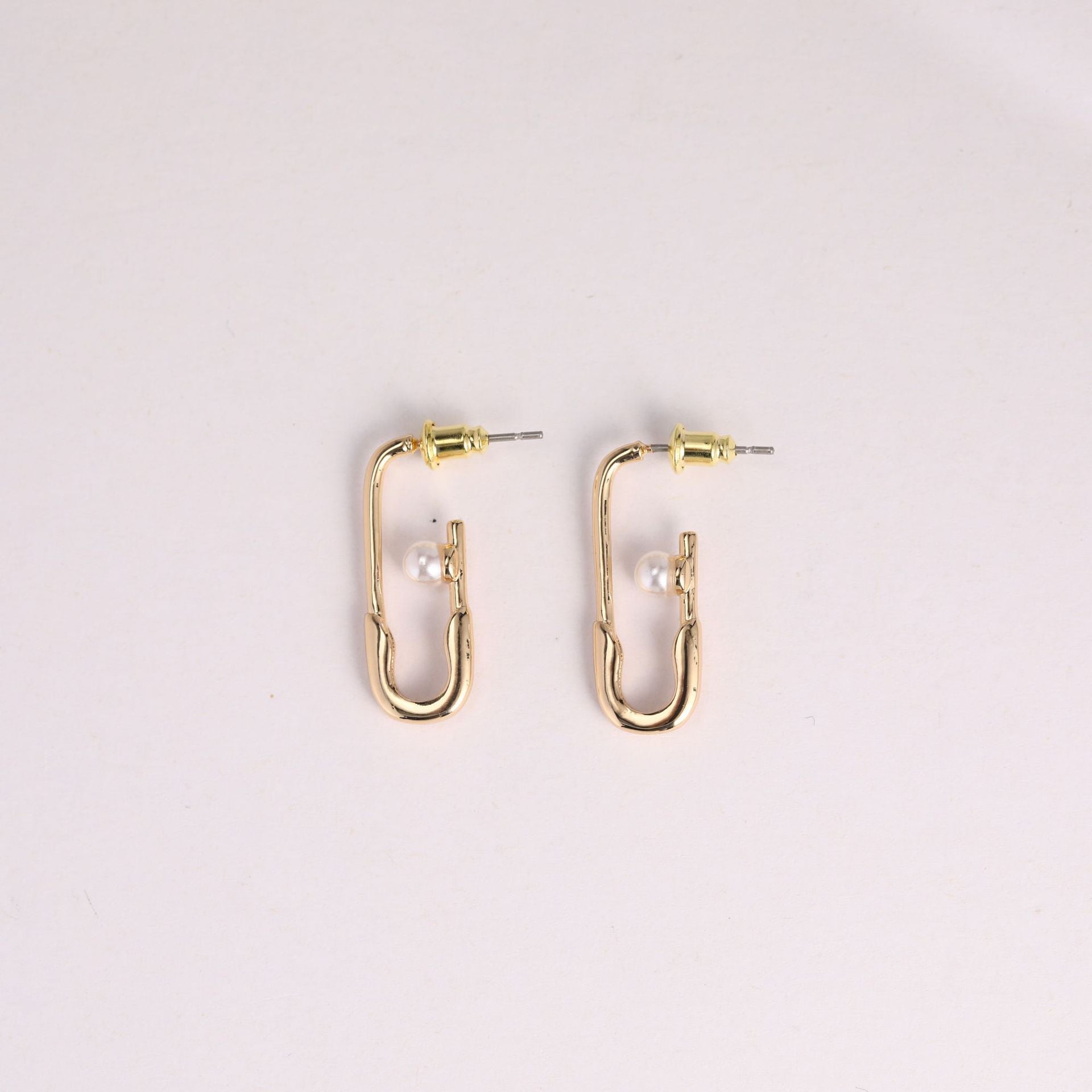 Pearl Pin Chain Necklace - Gold Pin Earrings (Pair) [TF8DG1DL]