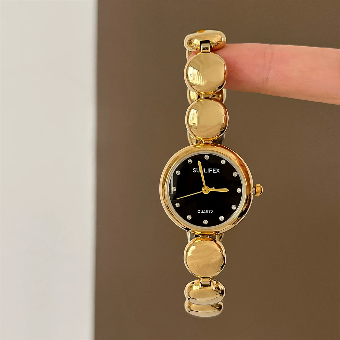 Small Dial Gold Bead Bracelet Watch [AL5ONE6E]