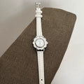 Round Floral Dial Faux Leather Watch - White Strap (Silver Case) [O1SFUMW3]