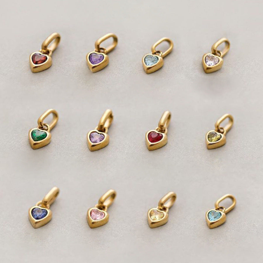 Dainty Birthstone Pendant Necklace - April Heart Pendant [ET52MH6D]