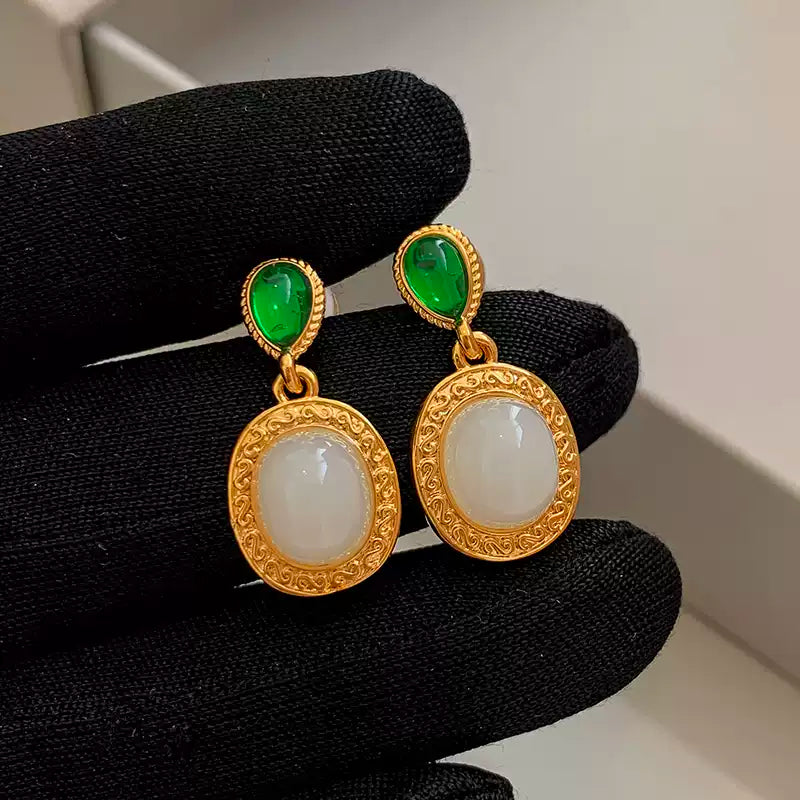 Natural Agate & Chalcedony 24k Pleated Earrings