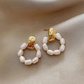 Raquel Geometric Pearl Earrings - Gold [NSHL3L8Y]