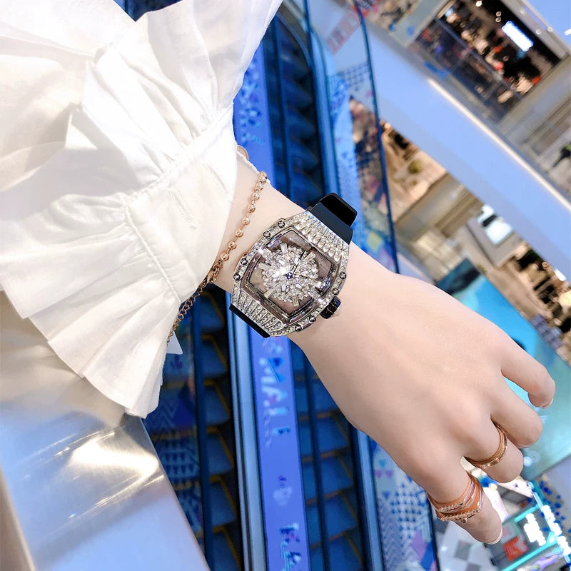 Rhinestone Barrel Watch - Silver Black [CSHZBNWZ]