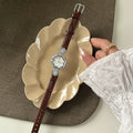 Vintage Camellia Leather Strap Watch - Brown Strap Silver Case White Dial [LWT02J2R]