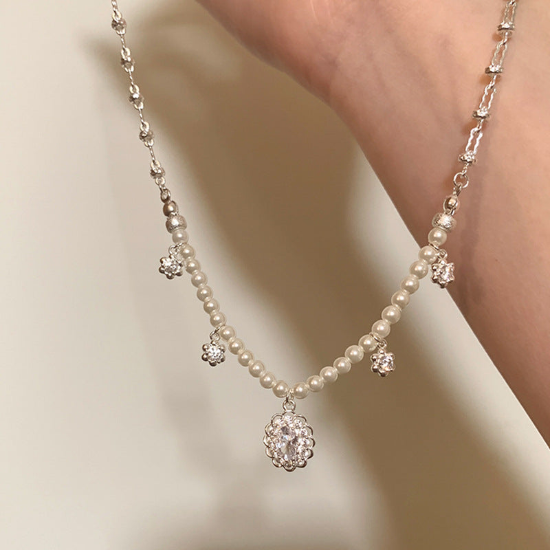 Lareina Zircon Pearl Tassel Necklace - Zircon Tassel Necklace [2U995RFJ]