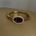 Oval Vintage Gold Bracelet Watch - Gold Band Black Dial (Crystal Bezel, Stick Markers) [TAMX4BG5]