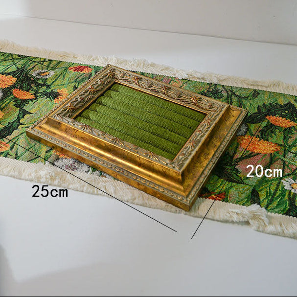 Aria Velvet Ring Display Tray - Ring Tray Green Coarse Linen [8Y5WGDY5]