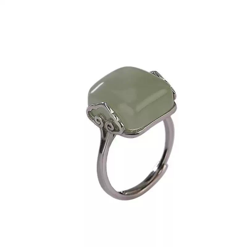 Celadon Jade Cloud Sterling Silver Ring