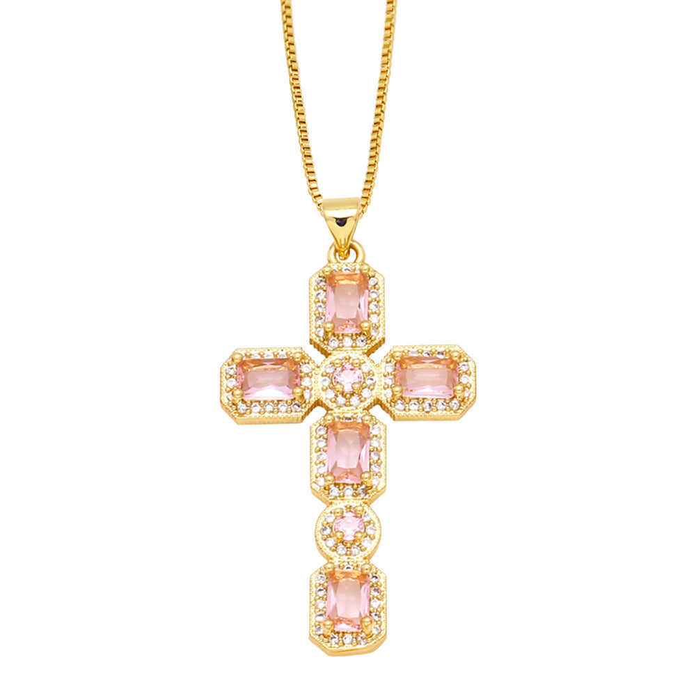 Ayva Zircon Cross Necklace - Pink [T3L3R96Y]