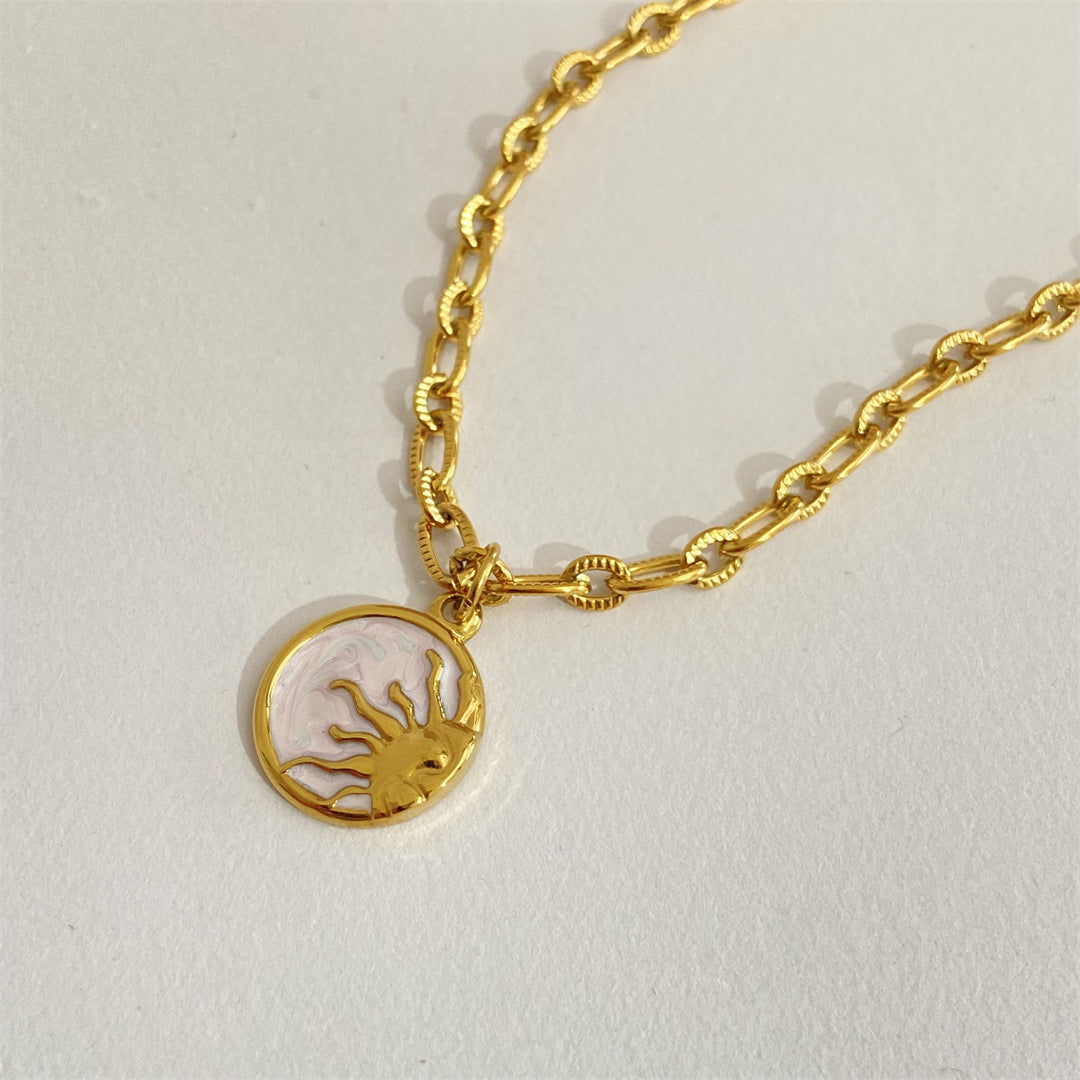 Celestial Coin Layered Necklace - Stainless Steel Sun [P1DVBBBE]