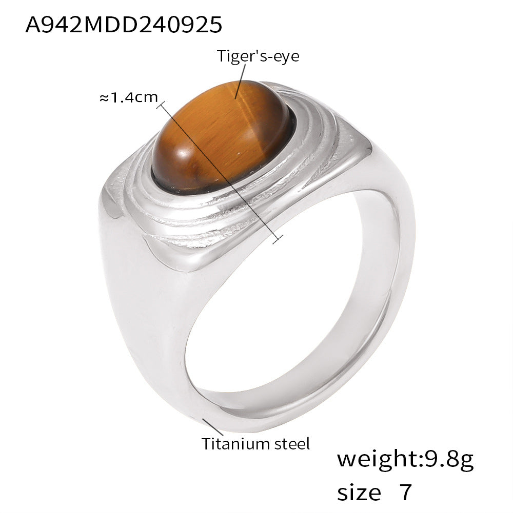 Kaelyn Titanium Tiger Eye Ring - Steel Ring [SJPALMHB]