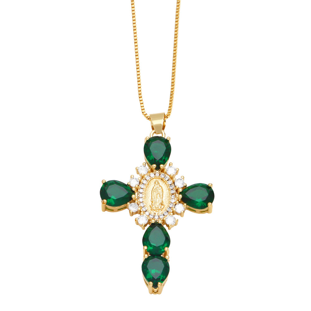 Ianna Madonna Cross Necklace - Green [7O9JZV8U]