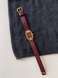 Zhamira Retro Red Watch - Leather Strap with Rectangular Dot Markers [8Y5ZITYA]