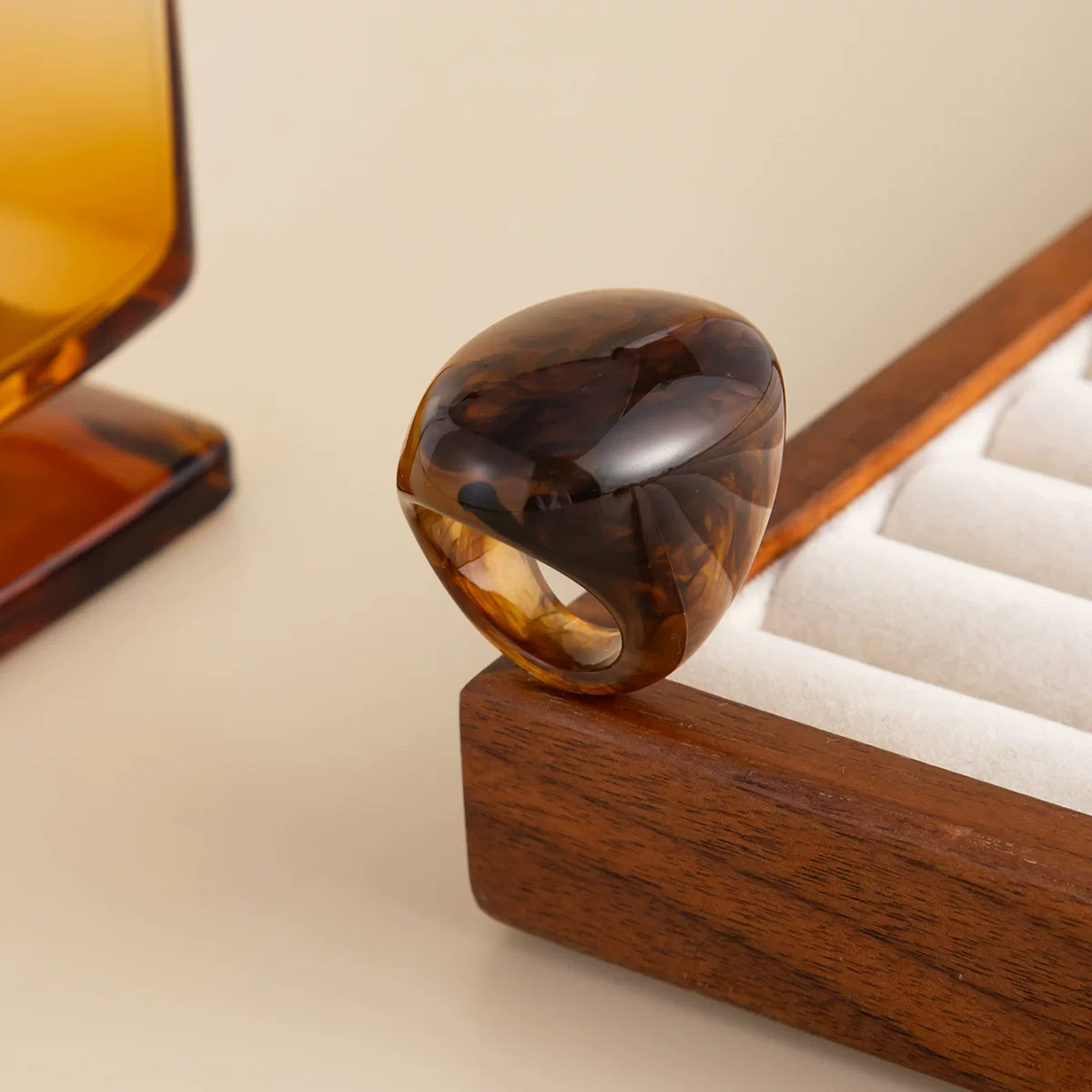 Stacked Amber Resin Ring - Brown Resin Ring [JNB7SJNQ]