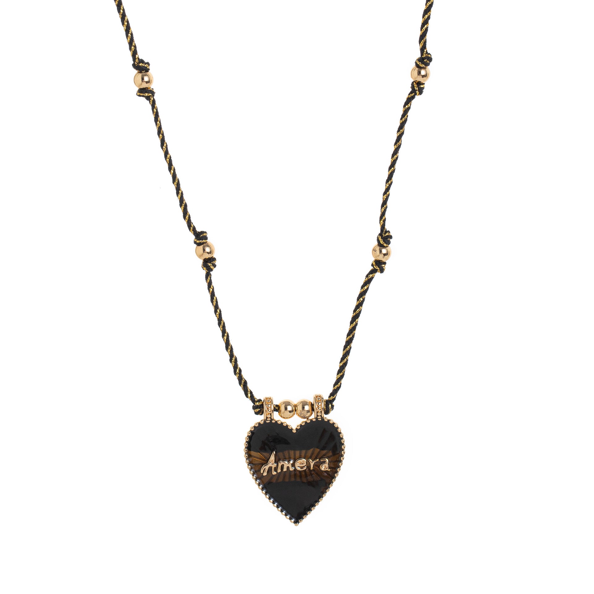 Siyona Cord Charm Necklace - Black Heart Necklace [PRN0FANU]
