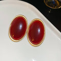 Margaret Retro Oval Drop Earrings - Silver Post - Wine Red Resin Oval Earrings [BKTB4VX5]