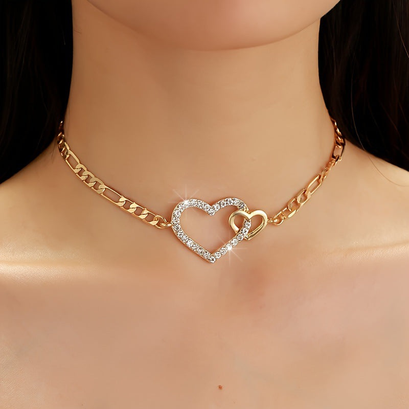 Ivey Dual Crystal Heart Choker - Dual Heart Necklace [JXTTW9OU]