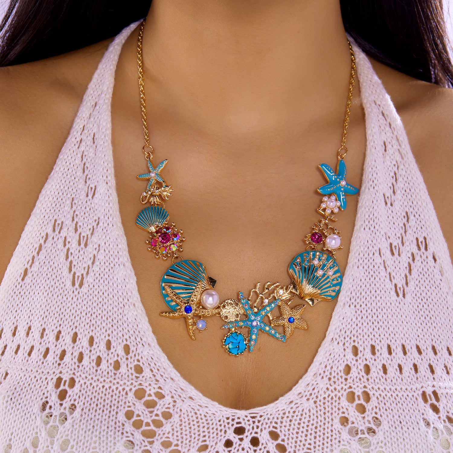 Mabel Coral Shell Pearl Set - Necklace Style [VFPCW5I2]