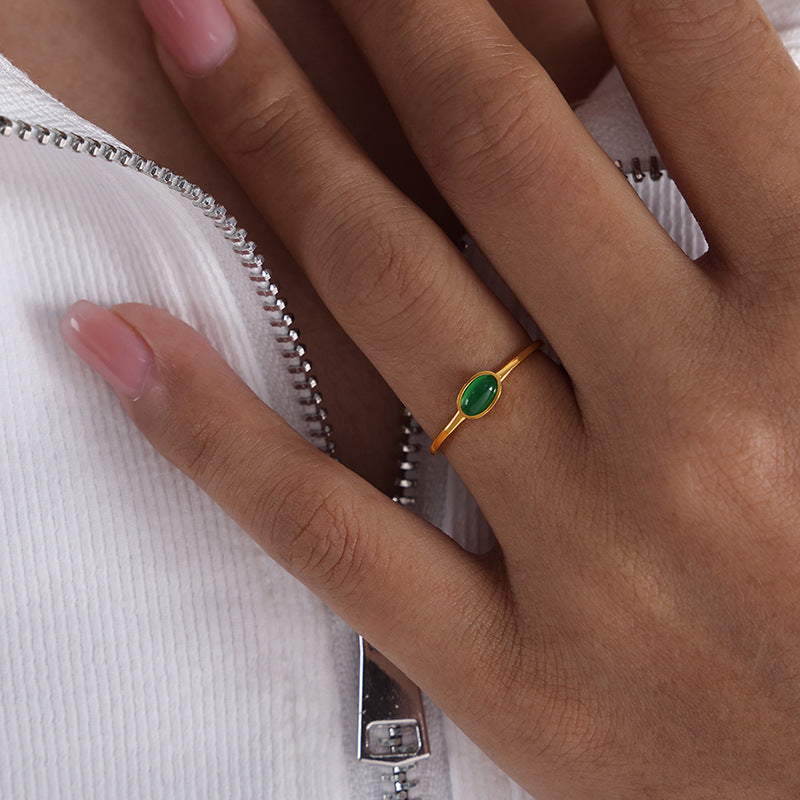 Karena Adjustable Gemstone Ring - Gold Green Glass Ring [BAH5NVH1]