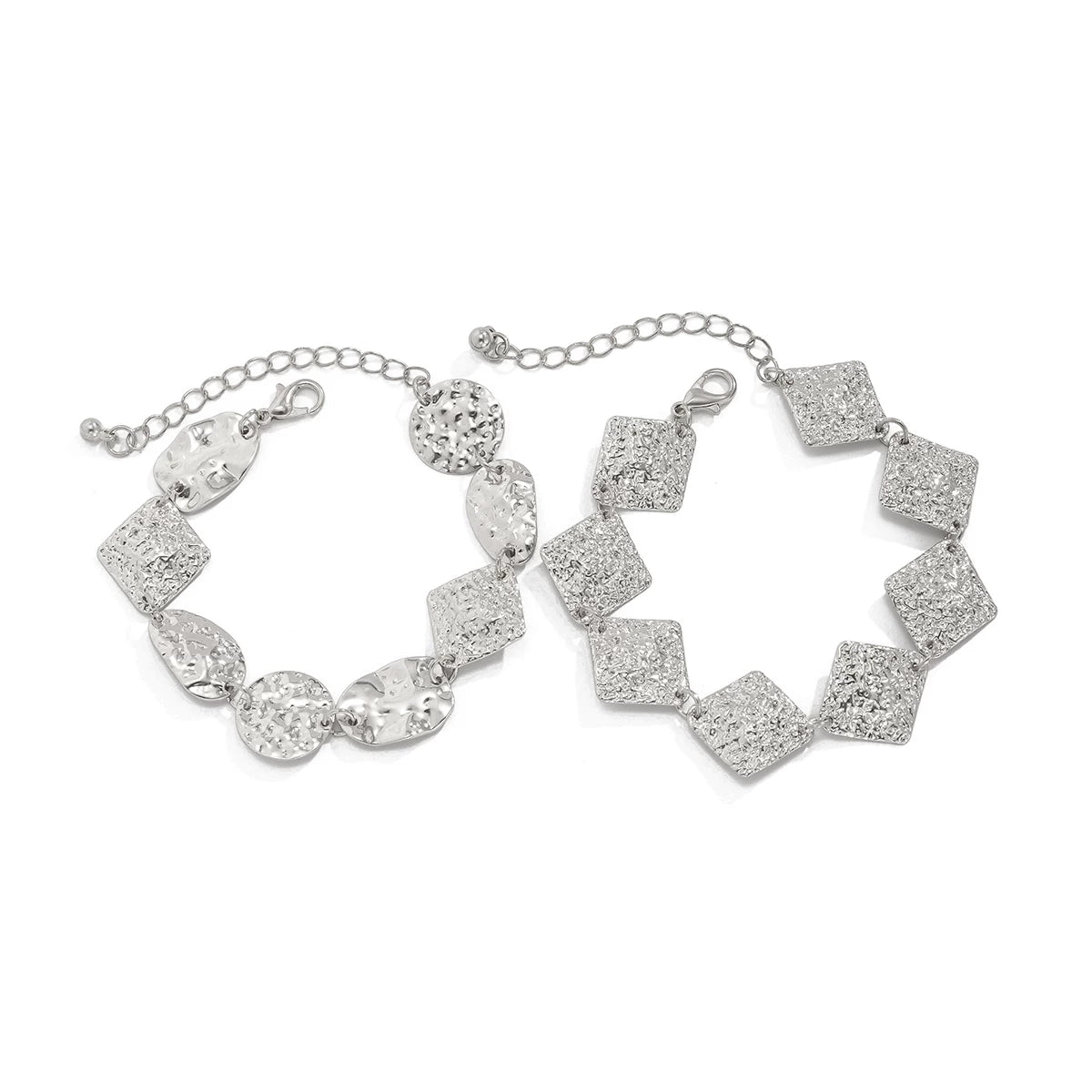 Missy Jewelry - Alana Hammered Geometric Bracelet Set - Silver Color
